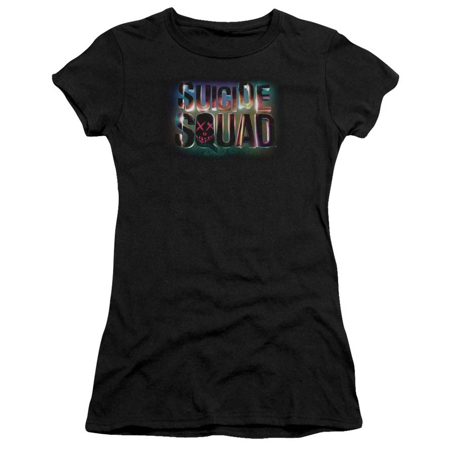 Suicide Squad Movie Neon Logo Premium Bella Junior Sheer Jersey Black T-Shirt Large