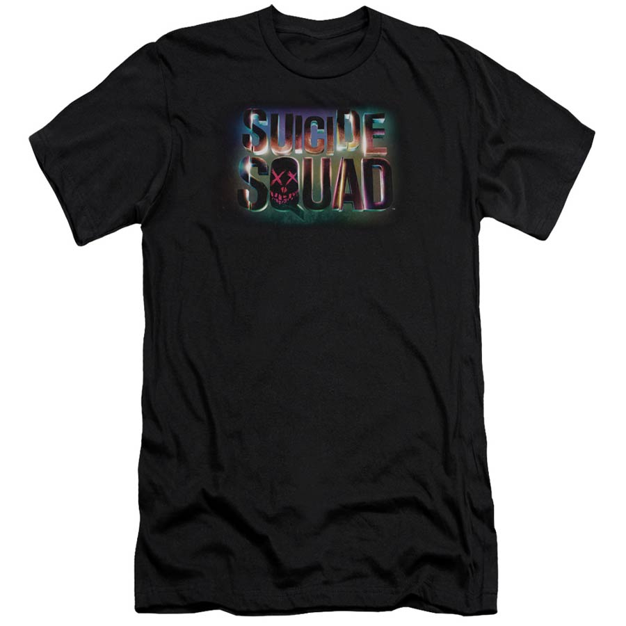 Suicide Squad Movie Neon Logo Premuim Canvas Adult Slim Fit 30/1 Black T-Shirt Large