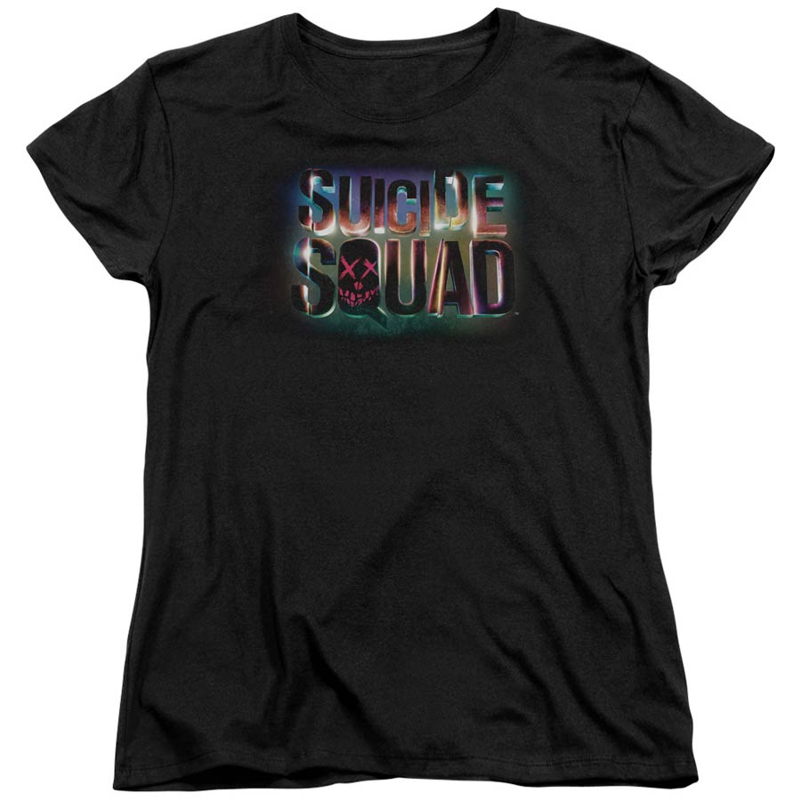 Suicide Squad Movie Neon Logo Womens Black Short Sleeve T-Shirt Large