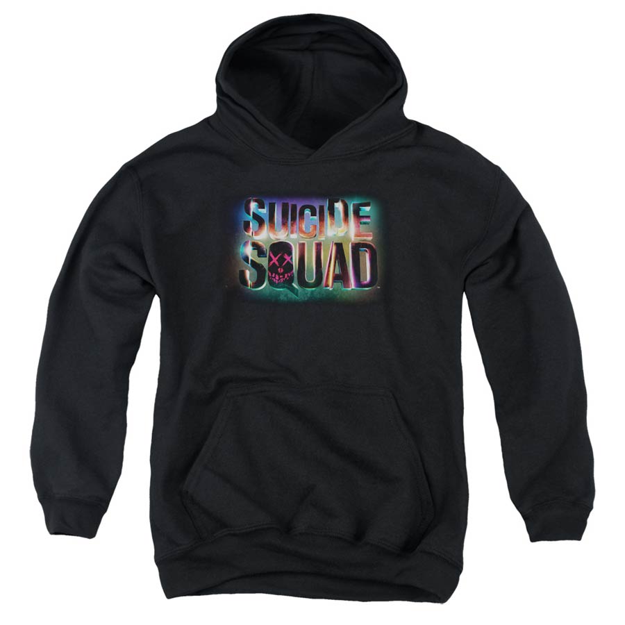 Suicide Squad Movie Neon Logo Youth Pull-Over Black Hoodie Large