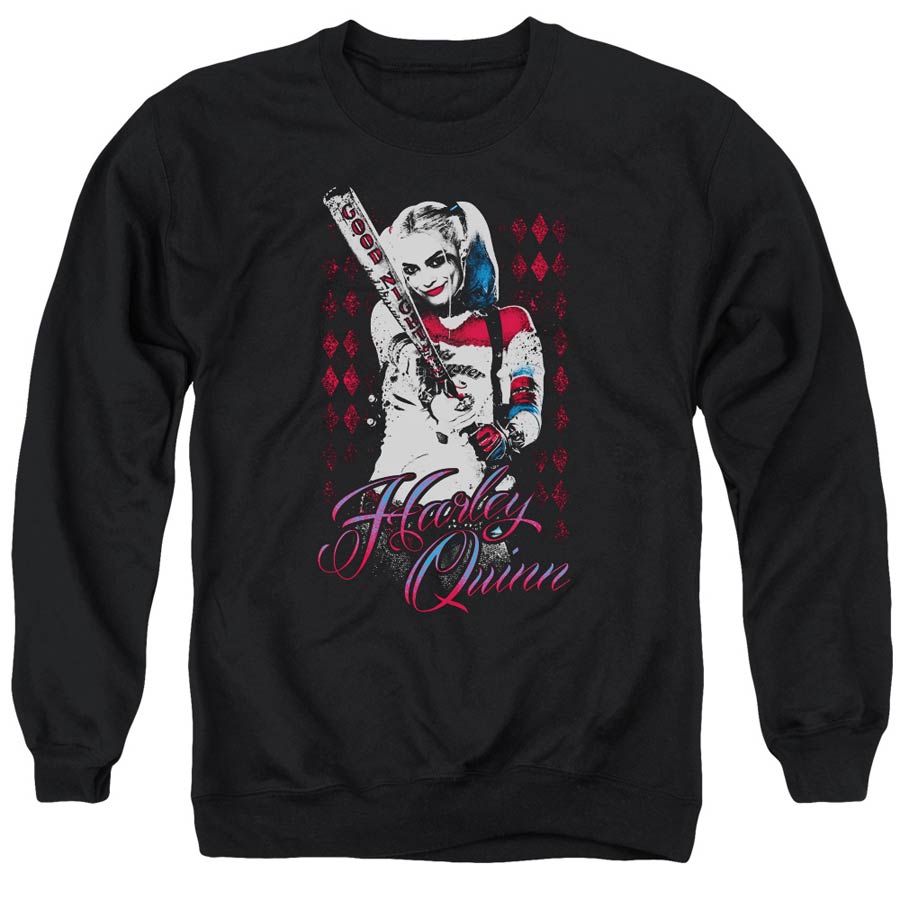 Suicide Squad Movie Harleys Bat Adult Black Crew Sweatshirt X-Large