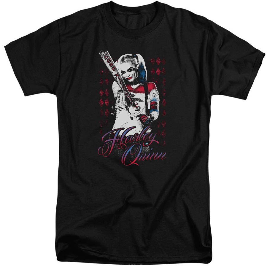 Suicide Squad Movie Harleys Bat Adult Tall Fit Black Short Sleeve T-Shirt X-Large