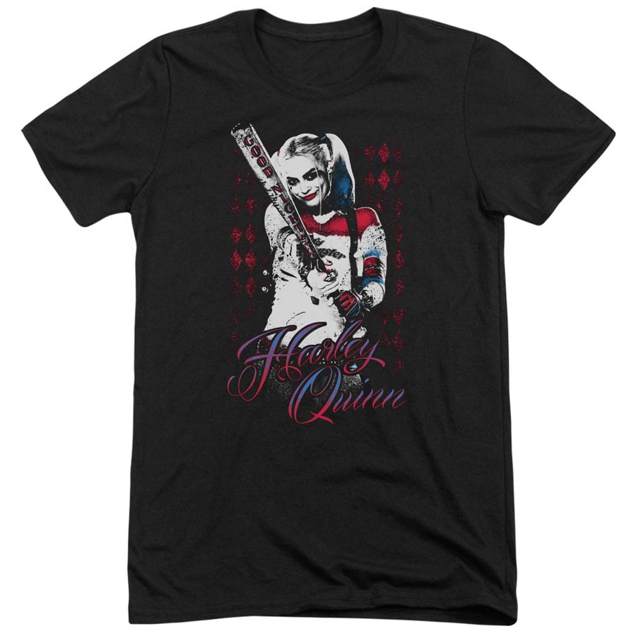 Suicide Squad Movie Harleys Bat Adult Tri-Blend Black Short Sleeve T-Shirt Large