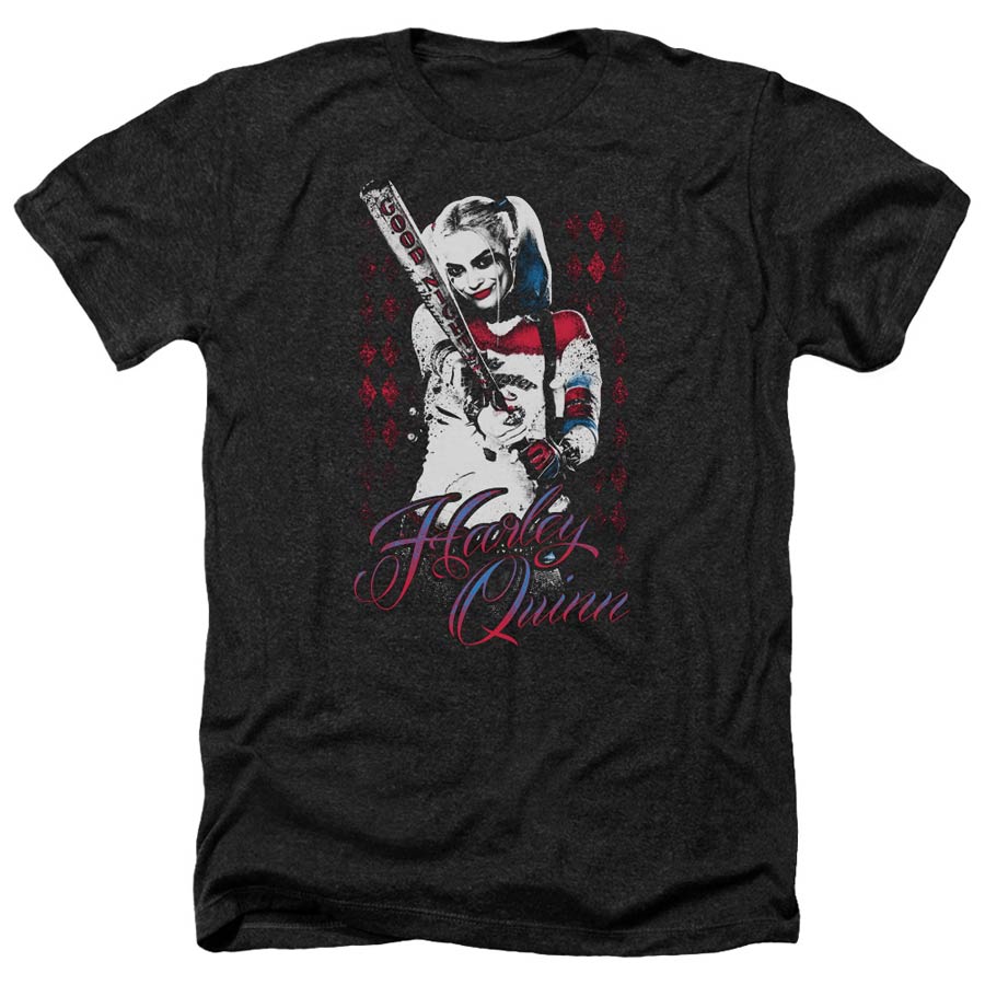 Suicide Squad Movie Harleys Bat Adult Heather Black T-Shirt Large