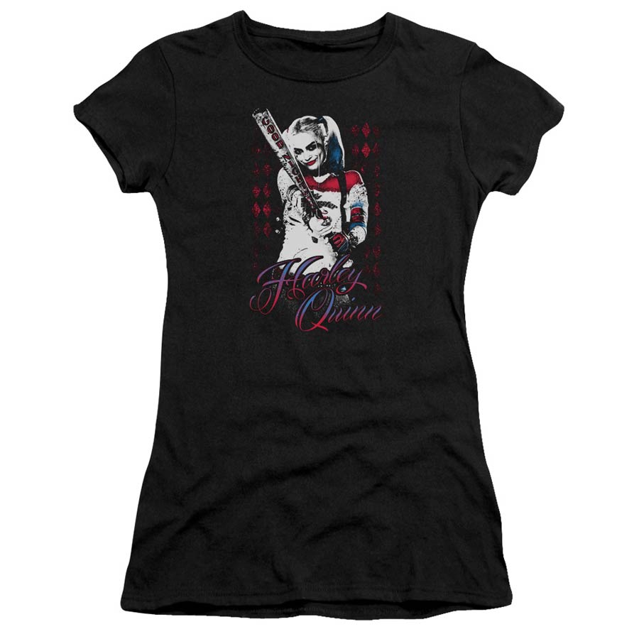 Suicide Squad Movie Harleys Bat Premium Bella Junior Sheer Jersey Black T-Shirt Large