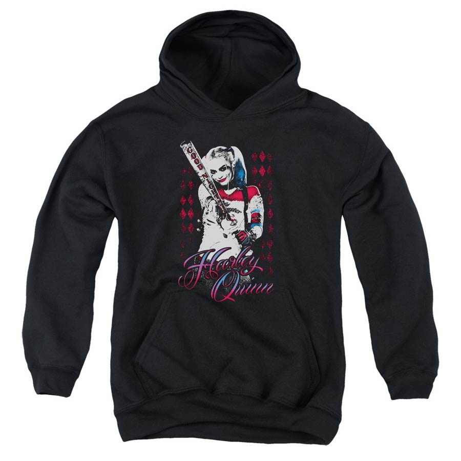 Suicide Squad Movie Harleys Bat Youth Pull-Over Black Hoodie Small