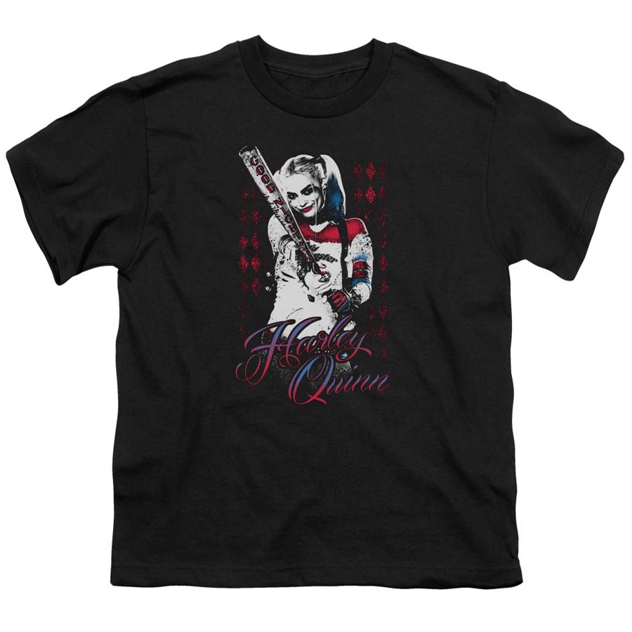 Suicide Squad Movie Harleys Bat Youth 18/1 Black Short Sleeve T-Shirt Large