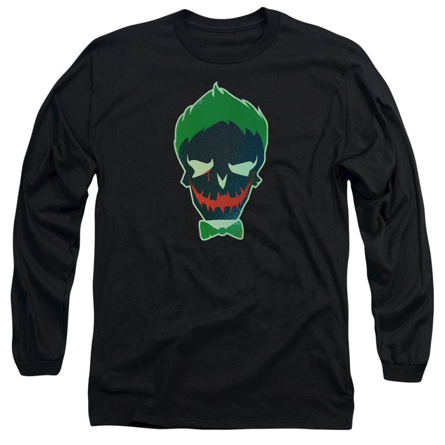 Suicide Squad Movie Joker Skull Adult 18/1 Black Long Sleeve Shirt Small