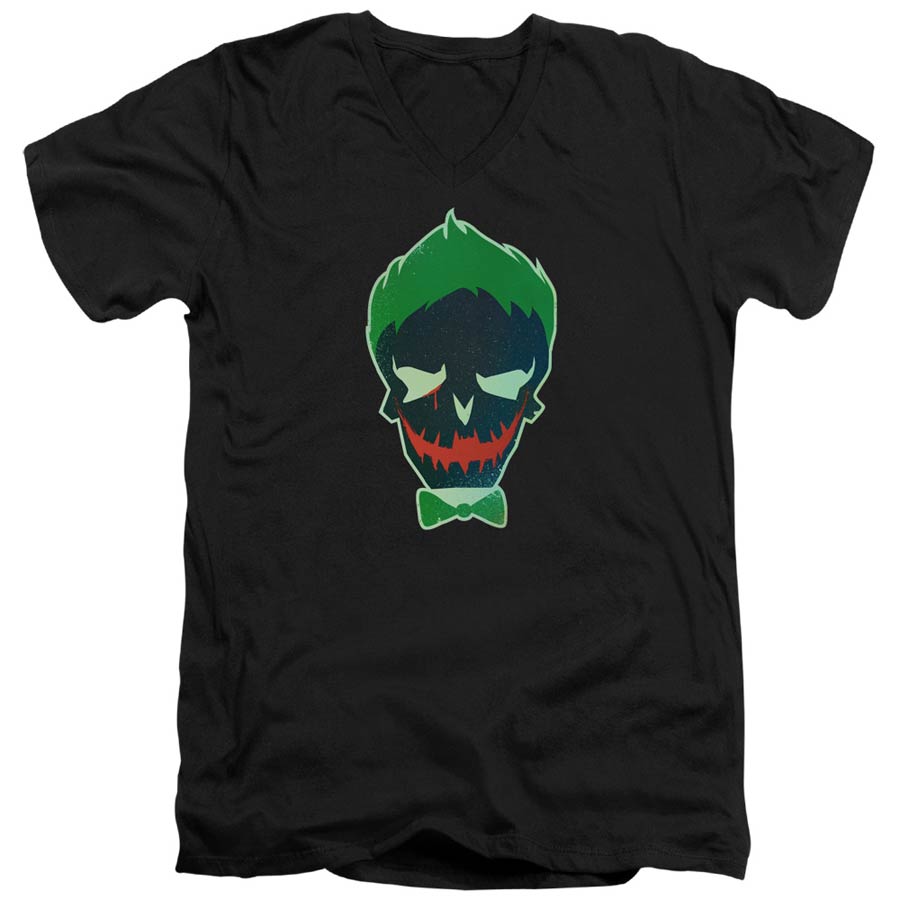 Suicide Squad Movie Joker Skull Adult V-Neck 30/1 Black Short Sleeve T-Shirt Large