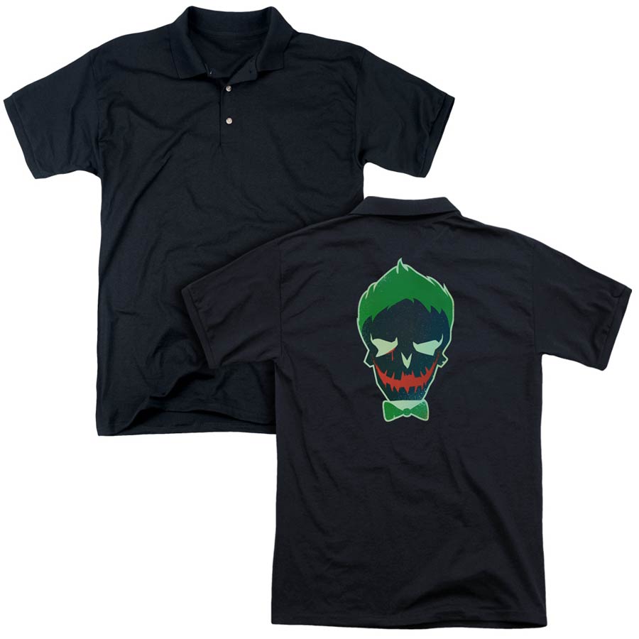 Suicide Squad Movie Joker Skull (Back Print) Mens Regular Fit Black Polo T-Shirt Large