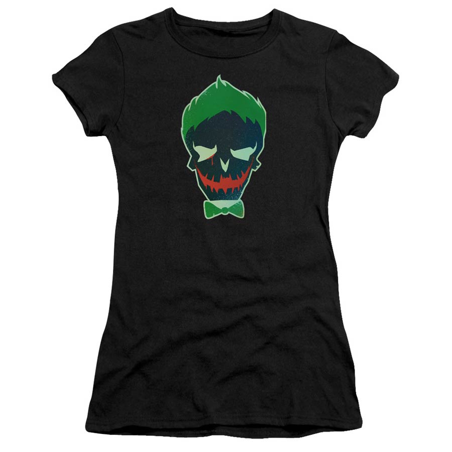 Suicide Squad Movie Joker Skull Premium Bella Junior Sheer Jersey Black T-Shirt Large