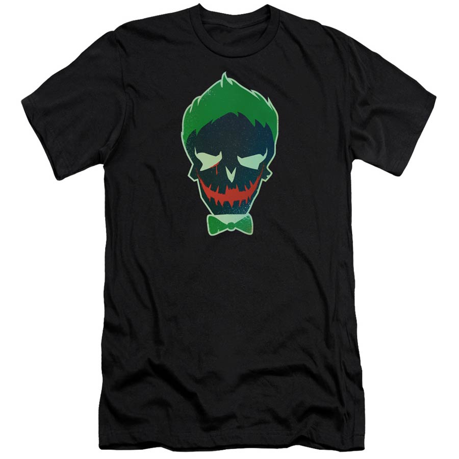 Suicide Squad Movie Joker Skull Adult 30/1 Black Short Sleeve T-Shirt Large