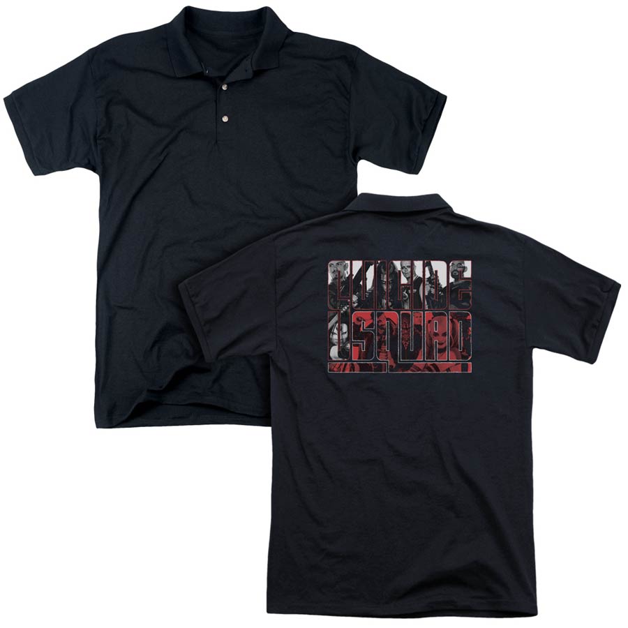 Suicide Squad Movie Black T-Shirt And White And Red All Over (Back Print) Mens Regular Fit Black Polo T-Shirt Large