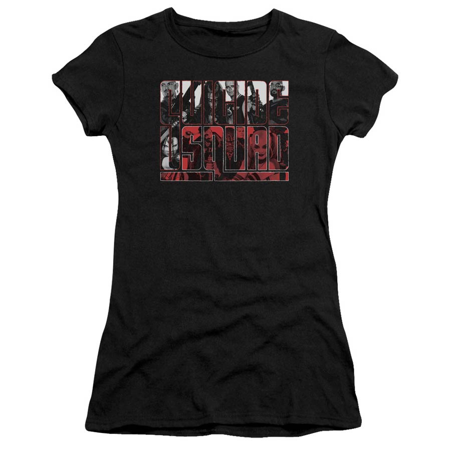 Suicide Squad Movie Black And White And Red All Over Junior Sheer Black Short Sleeve T-Shirt Large