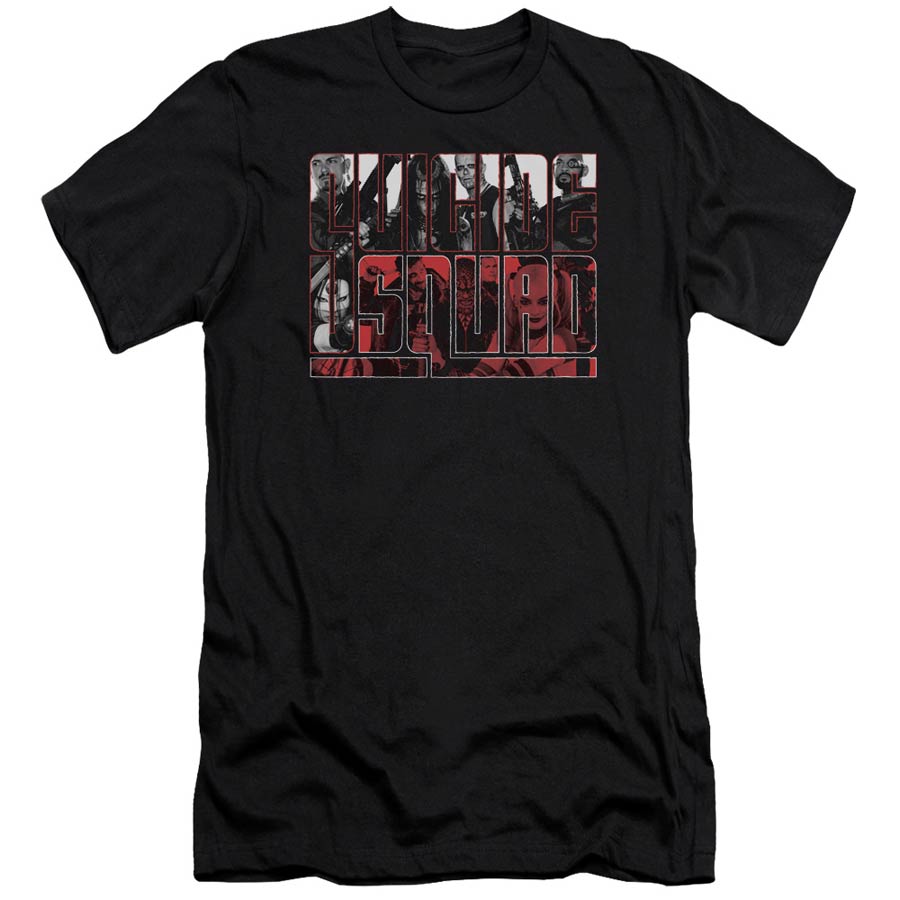 Suicide Squad Movie Black T-Shirt And White And Red All Over Premuim Canvas Adult Slim Fit 30/1 Black T-Shirt Large