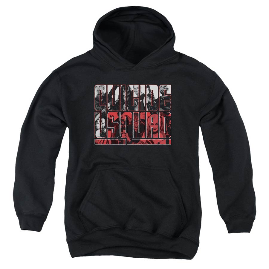 Suicide Squad Movie Black And White And Red All Over Youth Pull-Over Black Hoodie Large
