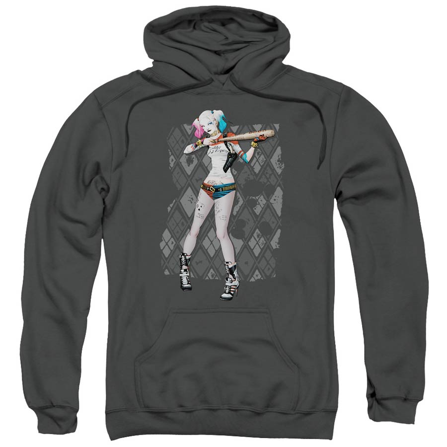 Suicide Squad Movie Harley Argyle Adult Pull-Over Charcoal Hoodie X-Large