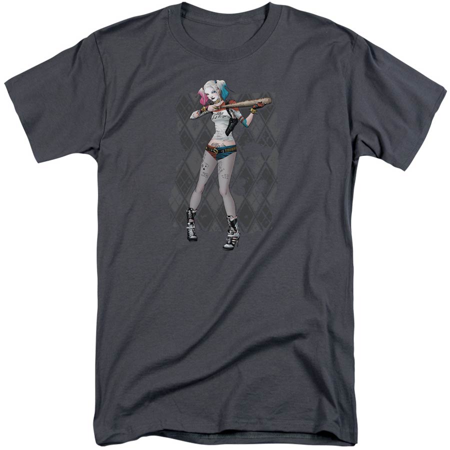 Suicide Squad Movie Harley Argyle Adult Tall Fit Charcoal Short Sleeve T-Shirt X-Large