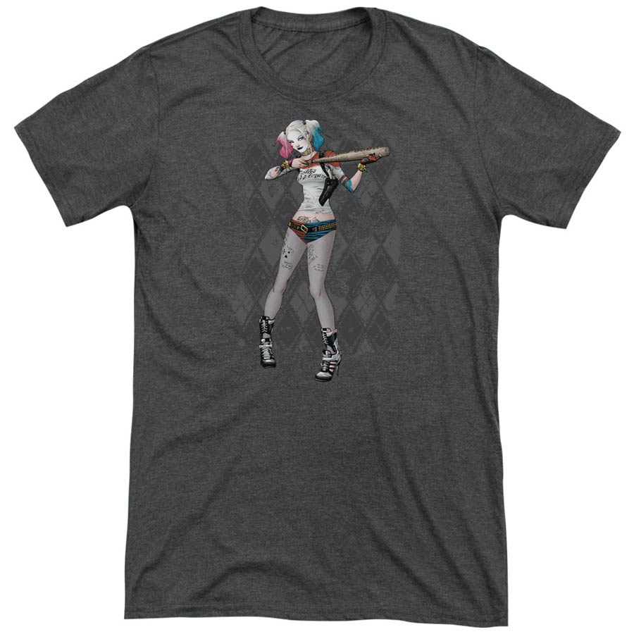 Suicide Squad Movie Harley Argyle Adult Tri-Blend Charcoal Short Sleeve T-Shirt Large