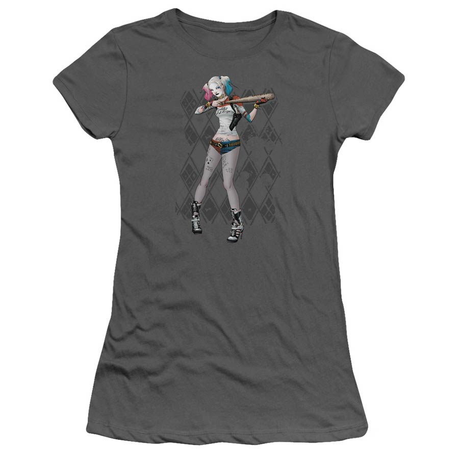 Suicide Squad Movie Harley Argyle Premium Bella Junior Sheer Jersey Charcoal T-Shirt Large