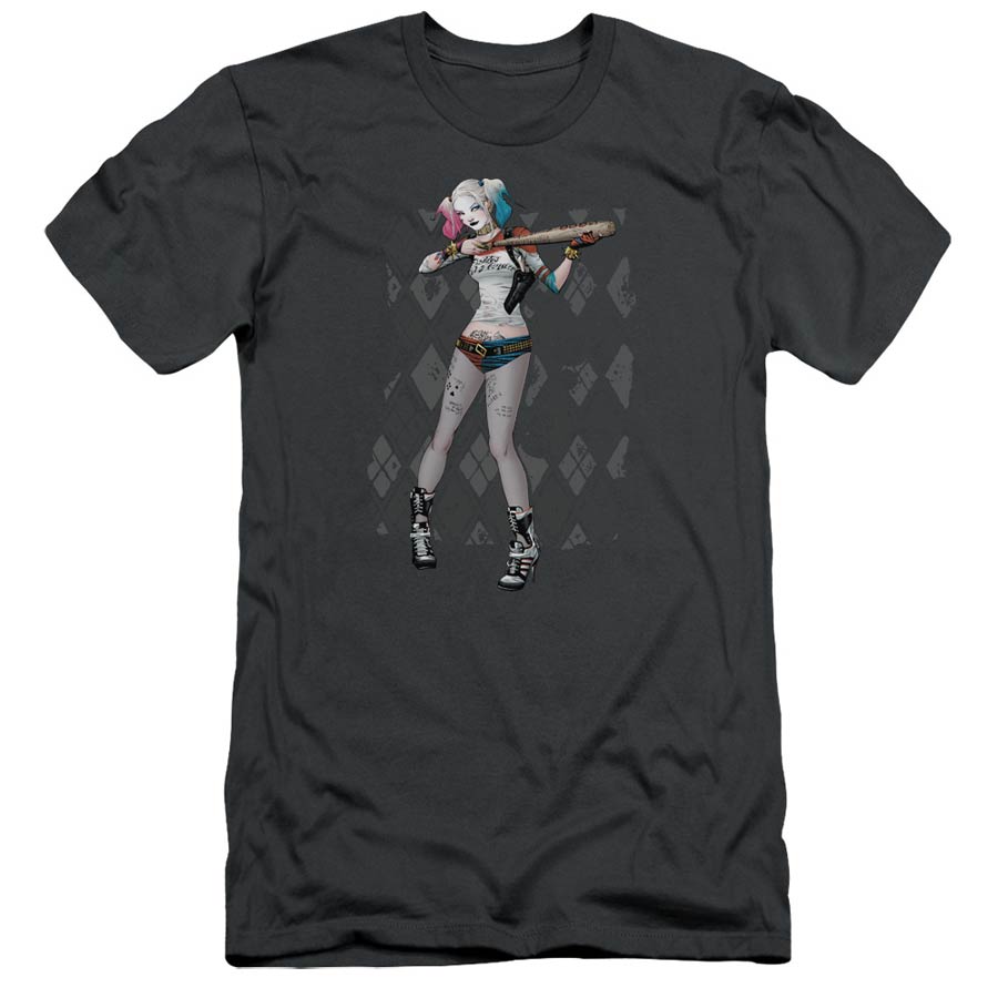 Suicide Squad Movie Harley Argyle Short Sleeve Adult 30/1 Charcoal T-Shirt Large