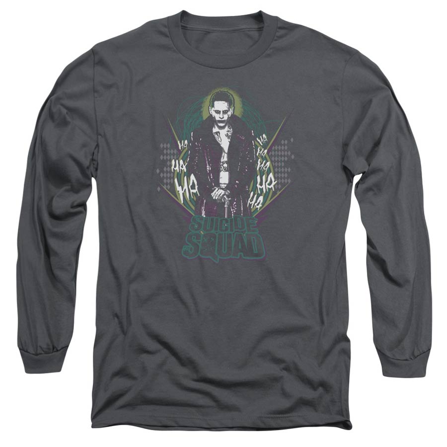 Suicide Squad Movie Suicide Joker Adult 18/1 Charcoal Shirt Long Sleeve Shirt Large