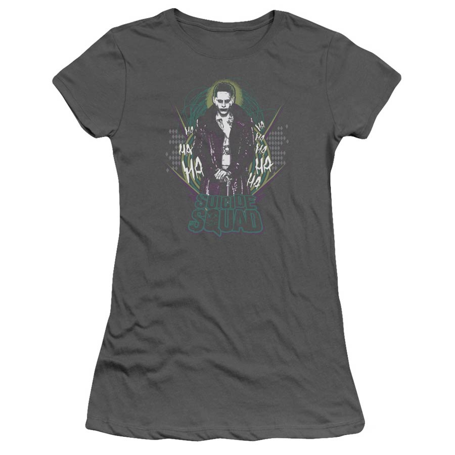 Suicide Squad Movie Suicide Joker Junior Sheer Charcoal Short Sleeve T-Shirt Large