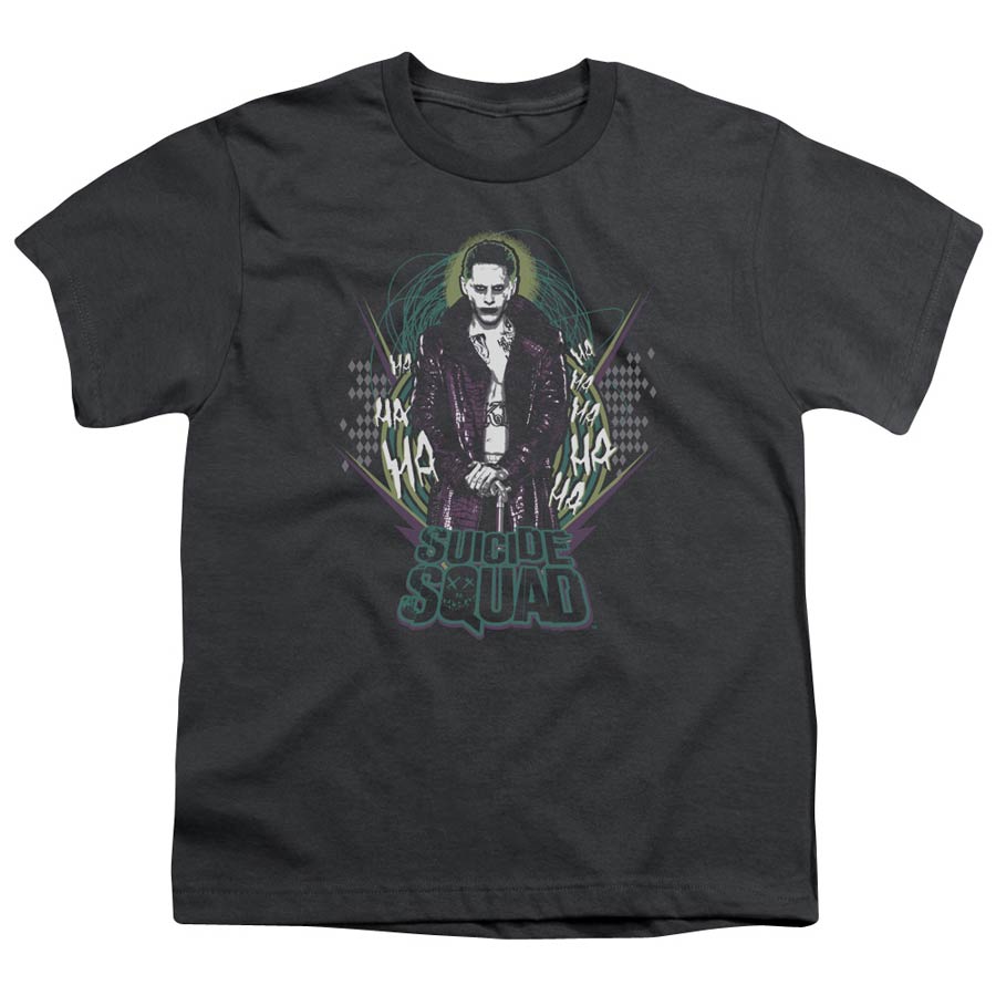Suicide Squad Movie Suicide Joker Short Sleeve Youth 18/1 Charcoal T-Shirt Large