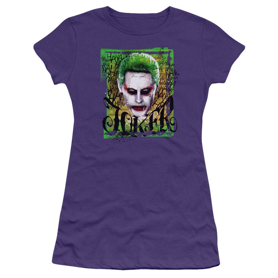 Suicide Squad Movie Empire Joker Premium Bella Junior Sheer Jersey Purple T-Shirt Large