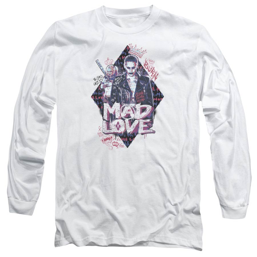 Suicide Squad Movie Mad Love Adult 18/1 White Shirt Long Sleeve Shirt Large