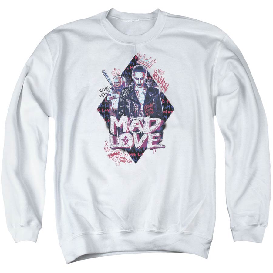 Suicide Squad Movie Mad Love Adult White Crew Sweatshirt XXX-Large