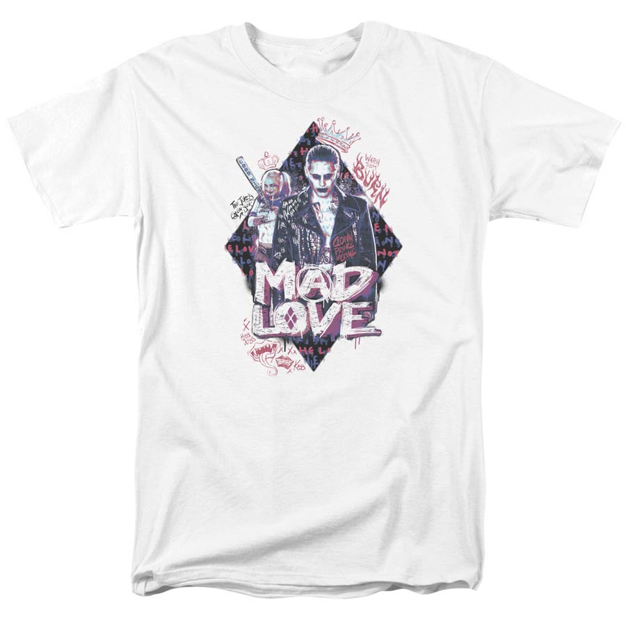 Suicide Squad Movie Mad Love Adult 18/1 White T-Shirt Short Sleeve T-Shirt XXX-Large