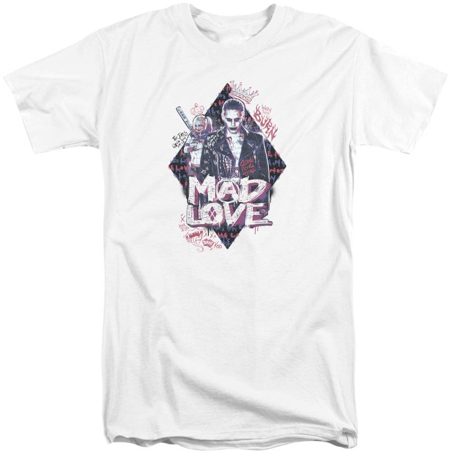 Suicide Squad Movie Mad Love Adult Tall Fit White Short Sleeve T-Shirt XXX-Large