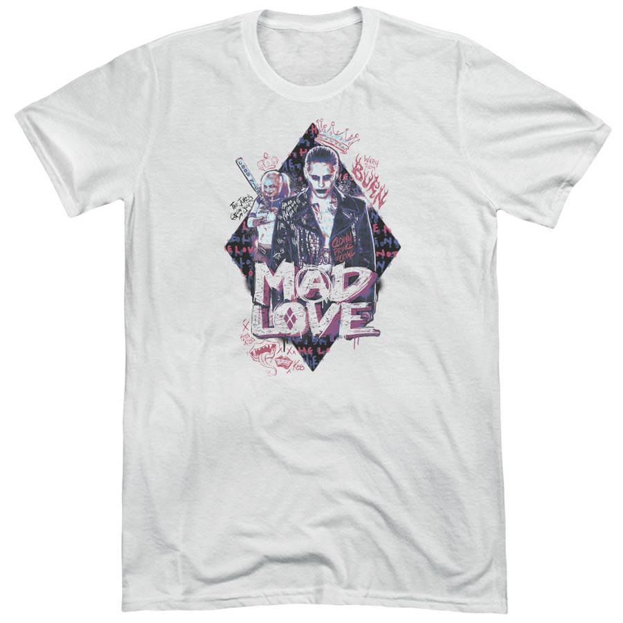 Suicide Squad Movie Mad Love Adult Tri-Blend White Short Sleeve T-Shirt Large