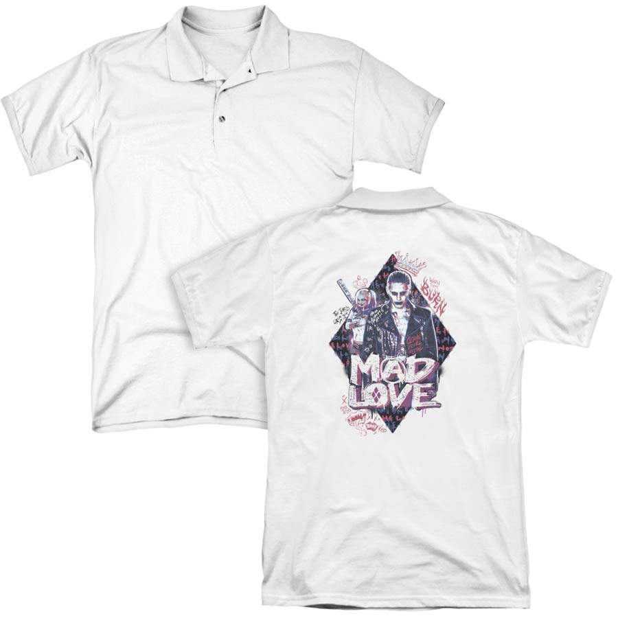 Suicide Squad Movie Mad Love (Back Print) Mens Regular Fit White Polo T-Shirt XXX-Large