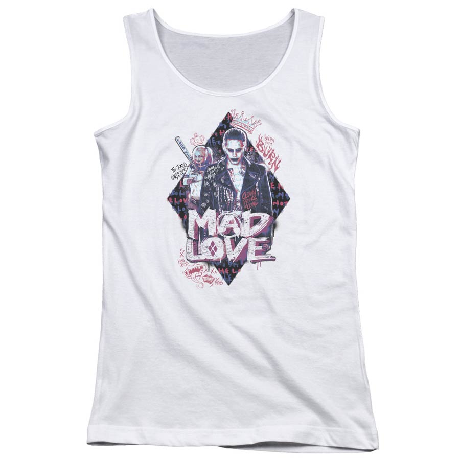 Suicide Squad Movie Mad Love Juniors Tank Top White T-Shirt Large