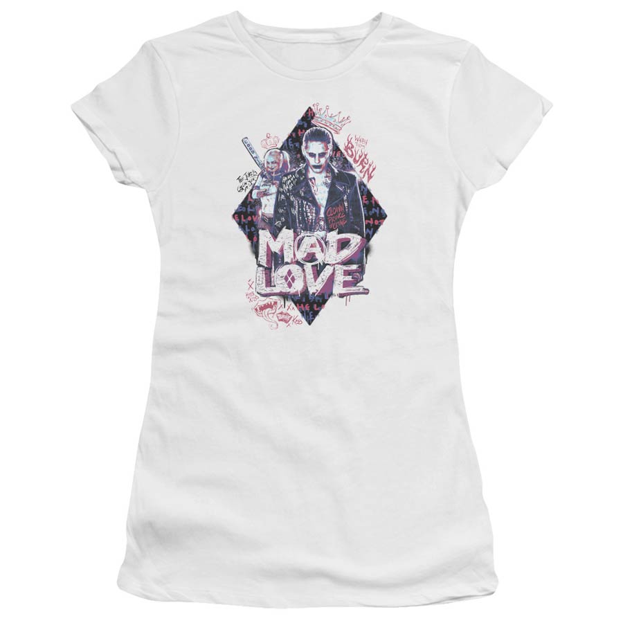 Suicide Squad Movie Mad Love Premium Bella Junior Sheer Jersey White T-Shirt Large