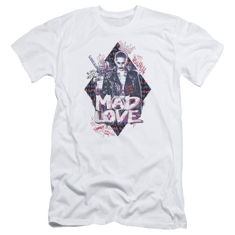 Suicide Squad Movie Mad Love Premuim Canvas Adult Slim Fit 30/1 White T-Shirt Large