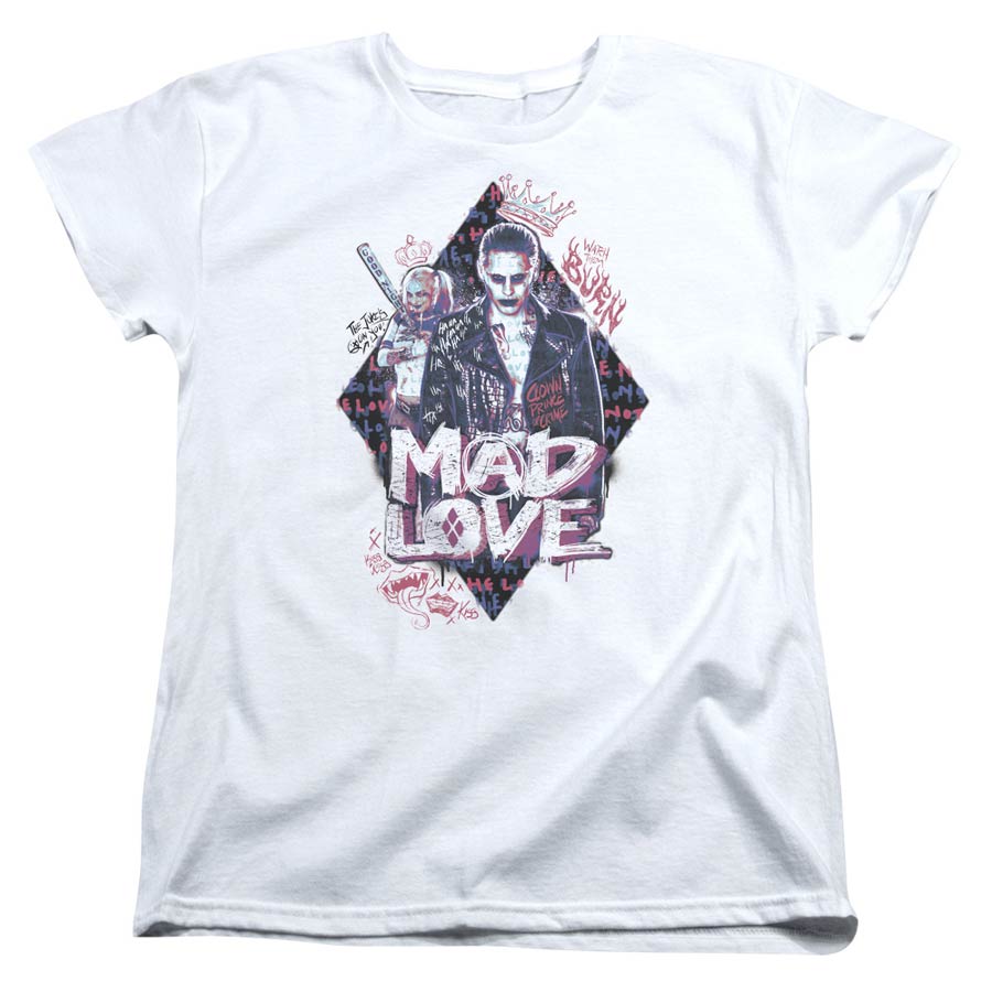 Suicide Squad Movie Mad Love Womens White Short Sleeve T-Shirt Large