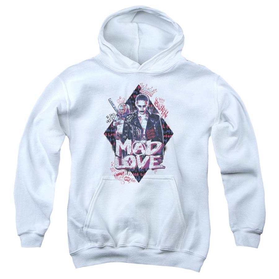 Suicide Squad Movie Mad Love Youth Pull-Over White Hoodie Large