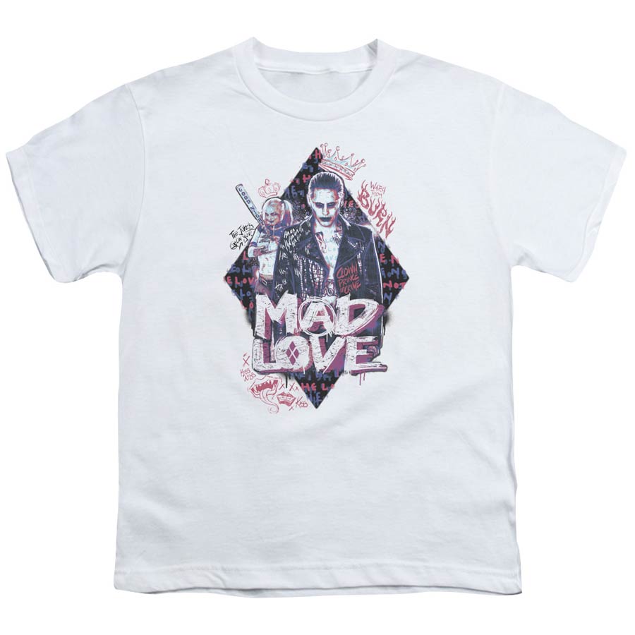 Suicide Squad Movie Mad Love Short Sleeve Youth 18/1 White T-Shirt Large