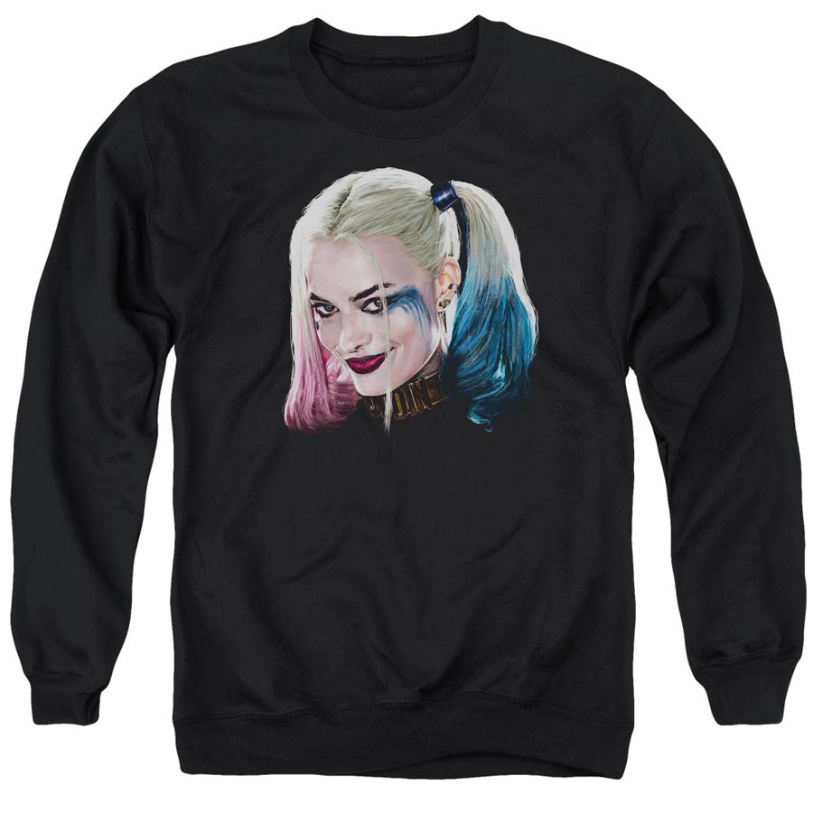 Suicide Squad Movie Harley Head Adult Black Crew Sweatshirt XXX-Large
