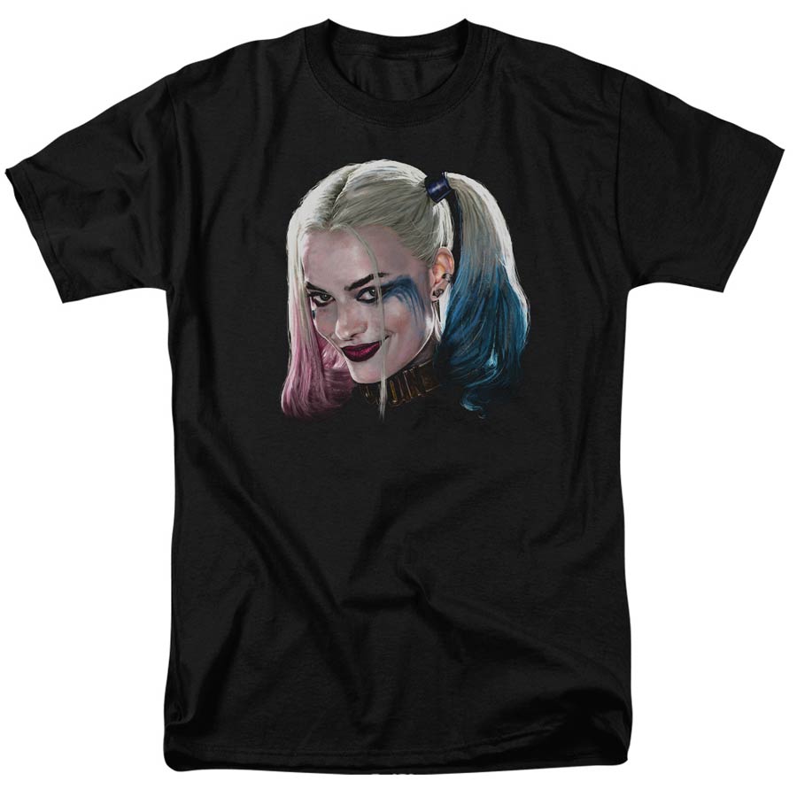 Suicide Squad Movie Harley Head Adult 18/1 Black Short Sleeve T-Shirt Large