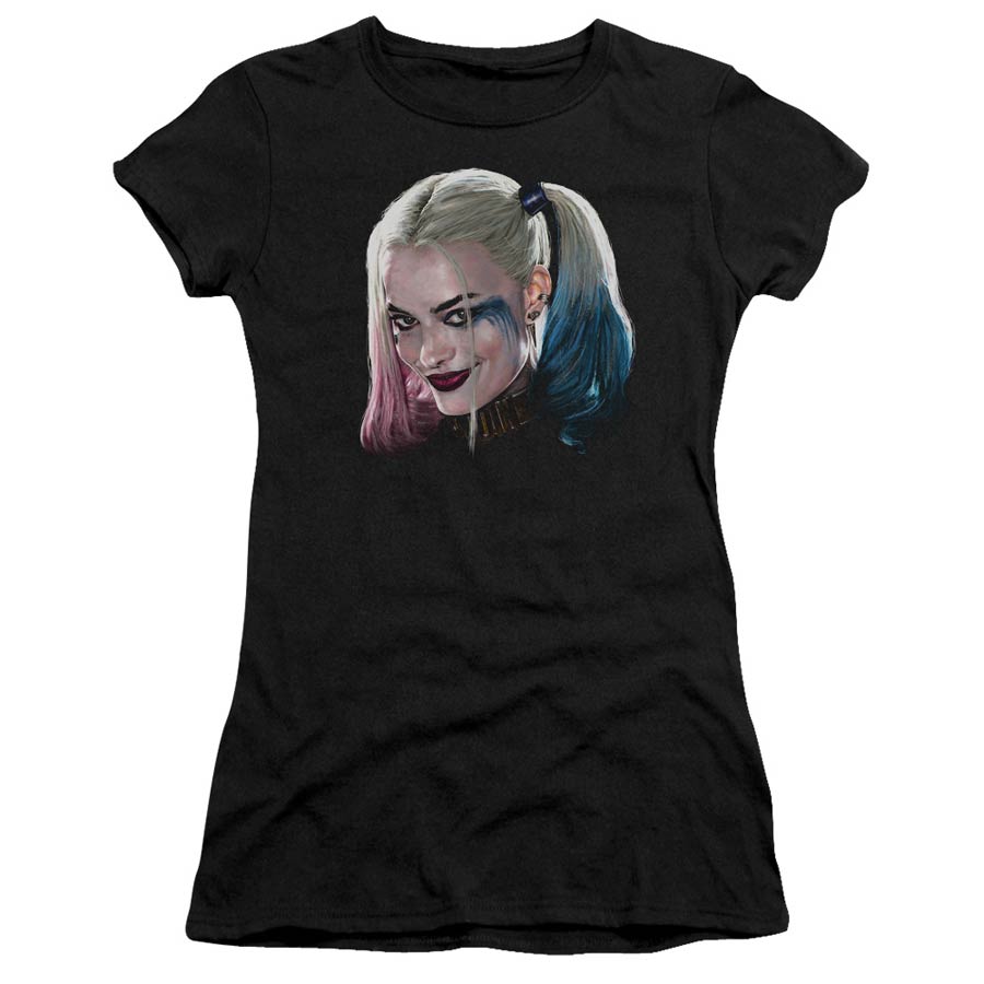 Suicide Squad Movie Harley Head Junior Sheer Black Short Sleeve T-Shirt Large