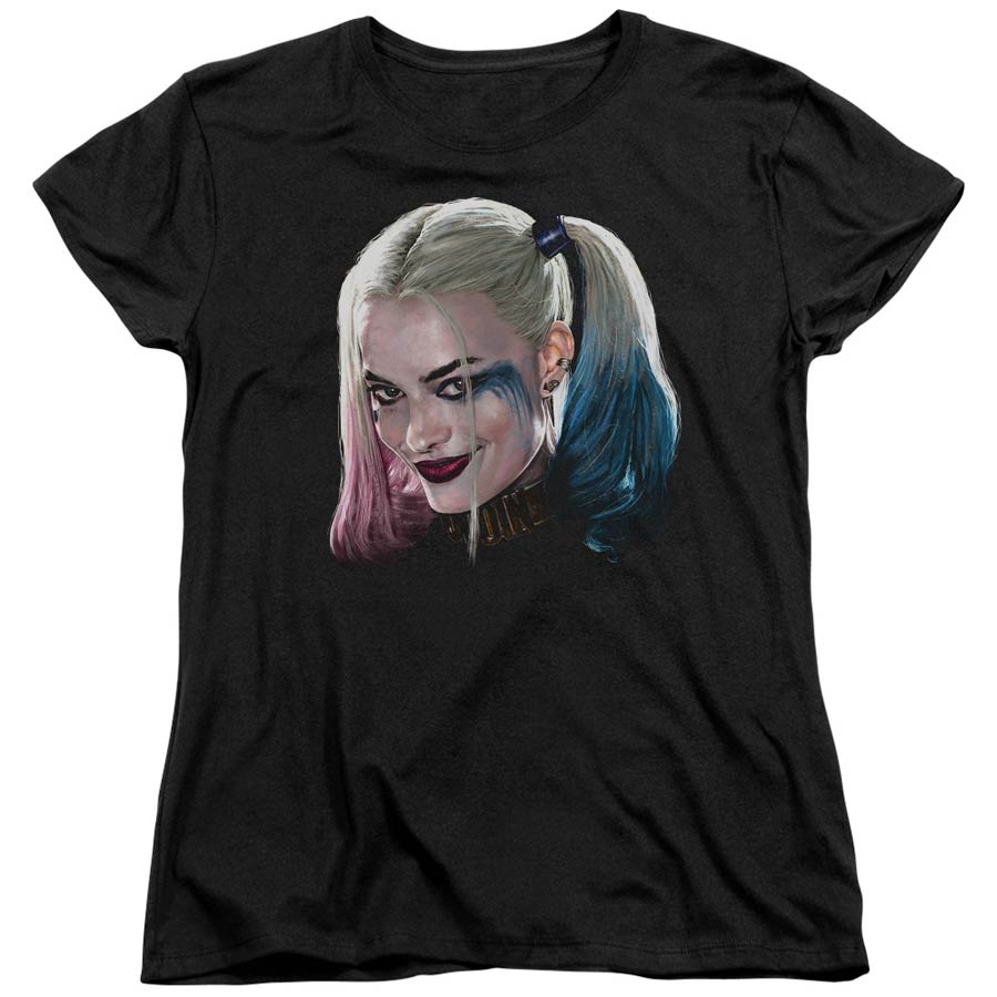 Suicide Squad Movie Harley Head Womens Black Short Sleeve T-Shirt Large