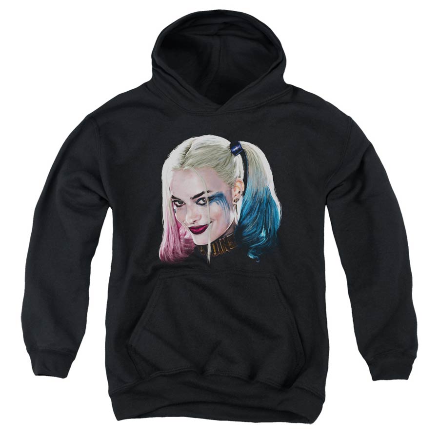 Suicide Squad Movie Harley Head Youth Pull-Over Black Hoodie Small