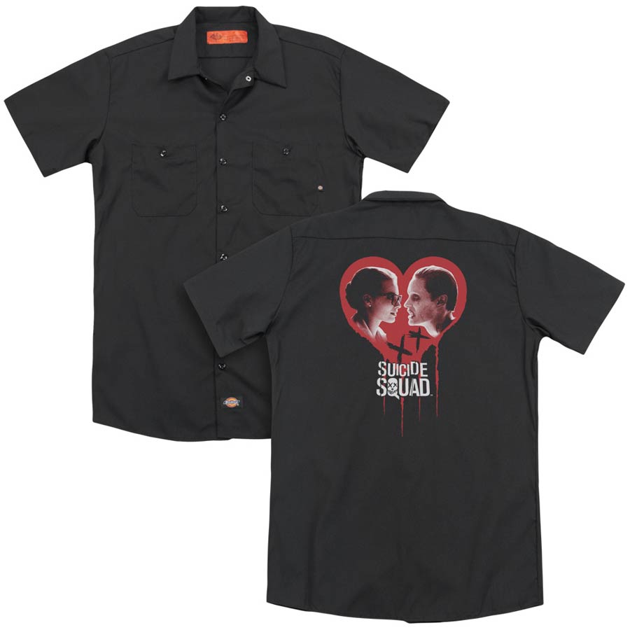 Suicide Squad Movie Joker Spits Game (Back Print) Adult Black Button-Down Work T-Shirt XXX-Large