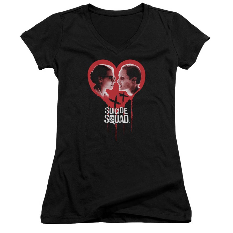 Suicide Squad Movie Joker Spits Game Junior V-Neck Black T-Shirt Large