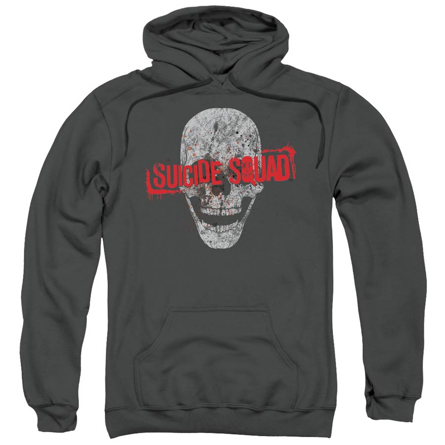 Suicide Squad Movie Skull Adult Pull-Over Charcoal Hoodie Large