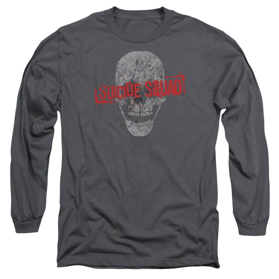Suicide Squad Movie Skull Adult 18/1 Charcoal Shirt Long Sleeve Shirt X-Large